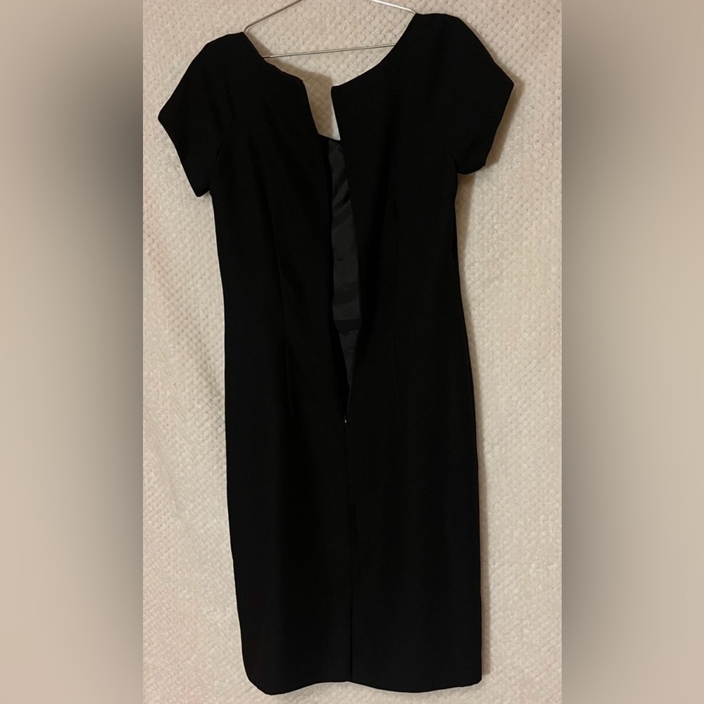 Virgo Black Sheath Dress Short Sleeves Formal Elegant Fitted Classic Womens 8T - Picture 3 of 6